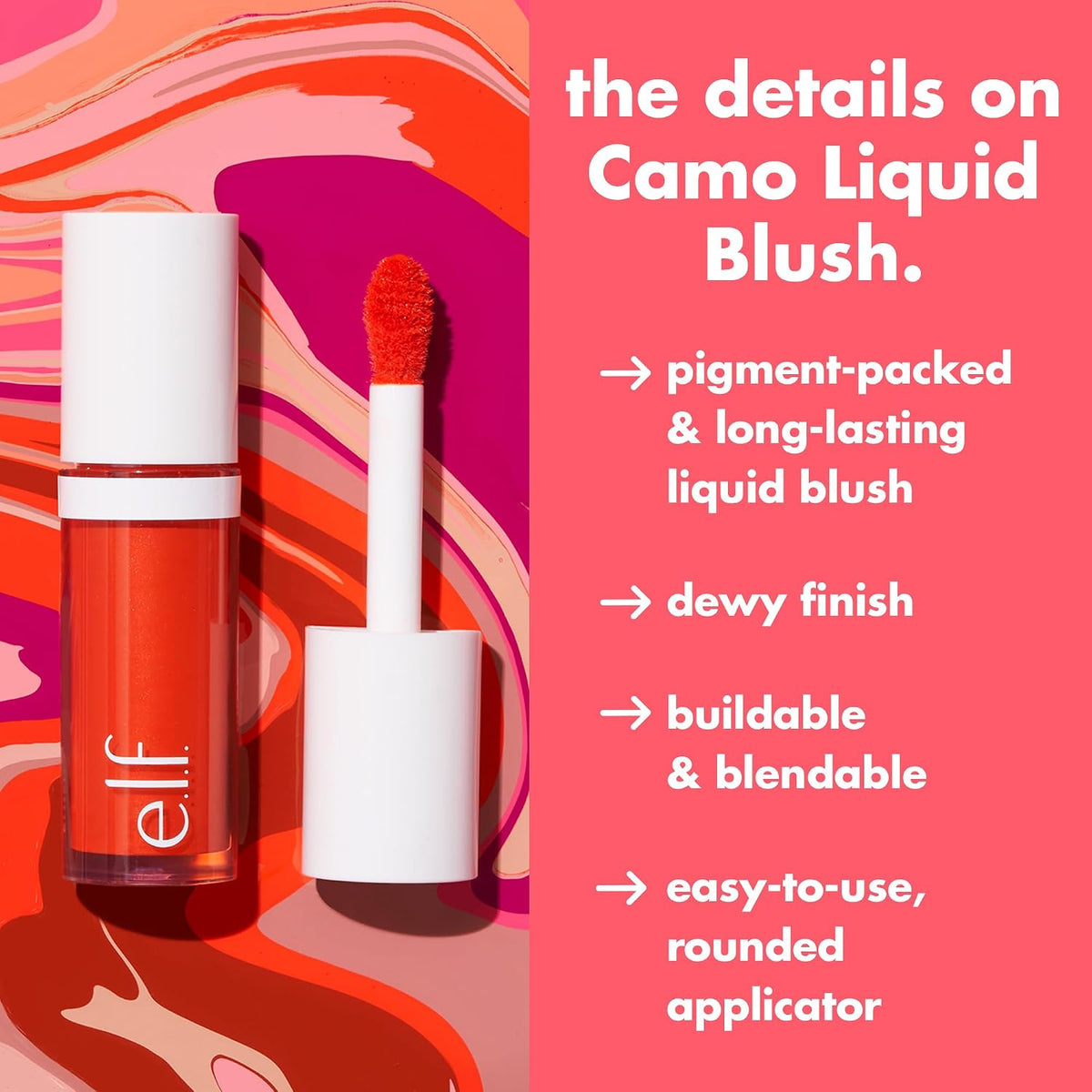 e.l.f. Camo Liquid Blush, Buildable & Blendable, Cheeky Lychee