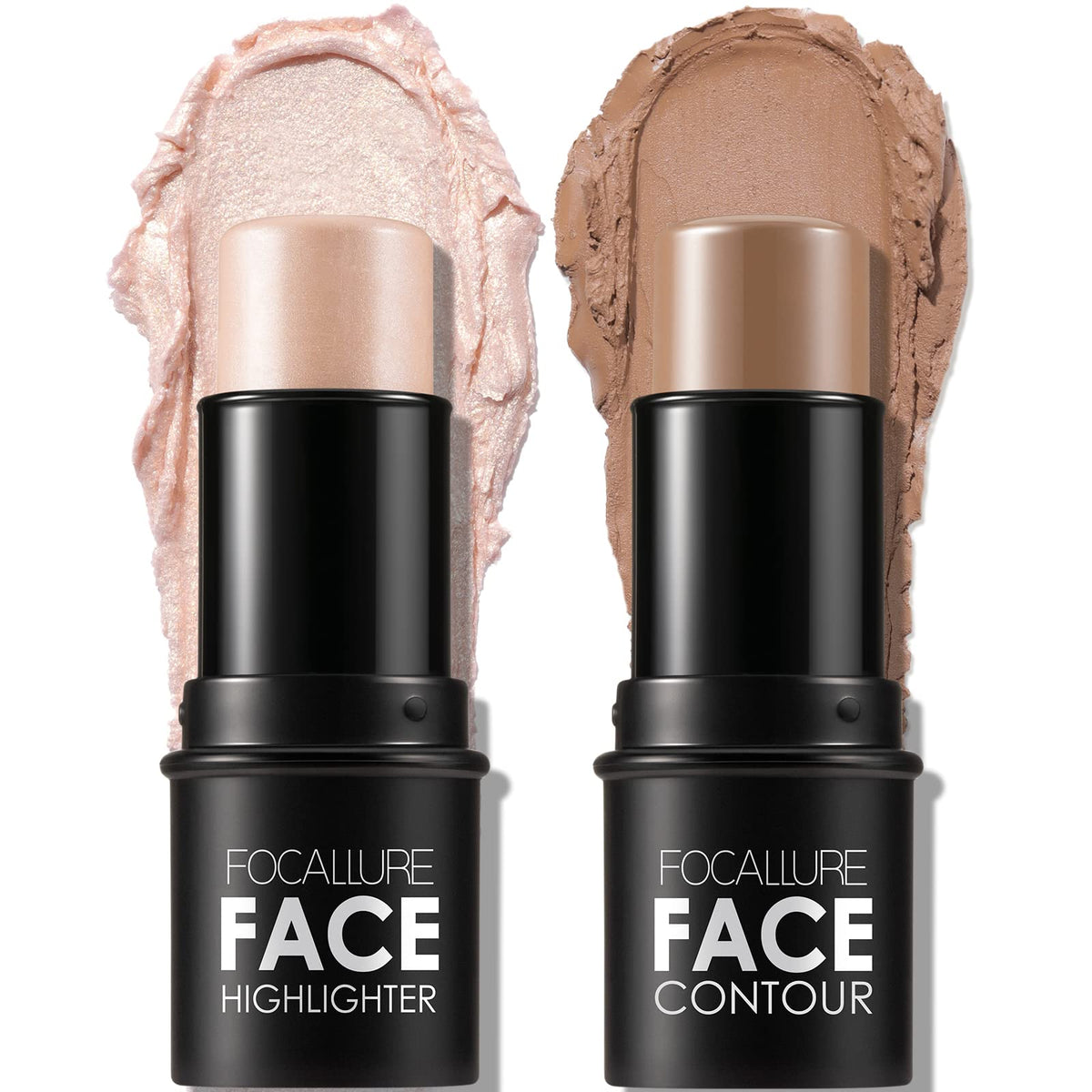 FOCALLURE 2 Pcs Mineral Cream Contour Stick,Moisturize Highlighter and Bronzer Pen,Non Stick Face Brightens & Shades Pencil,Long Lasting & Smooth Gliding Face Illuminator Makeup, Medium