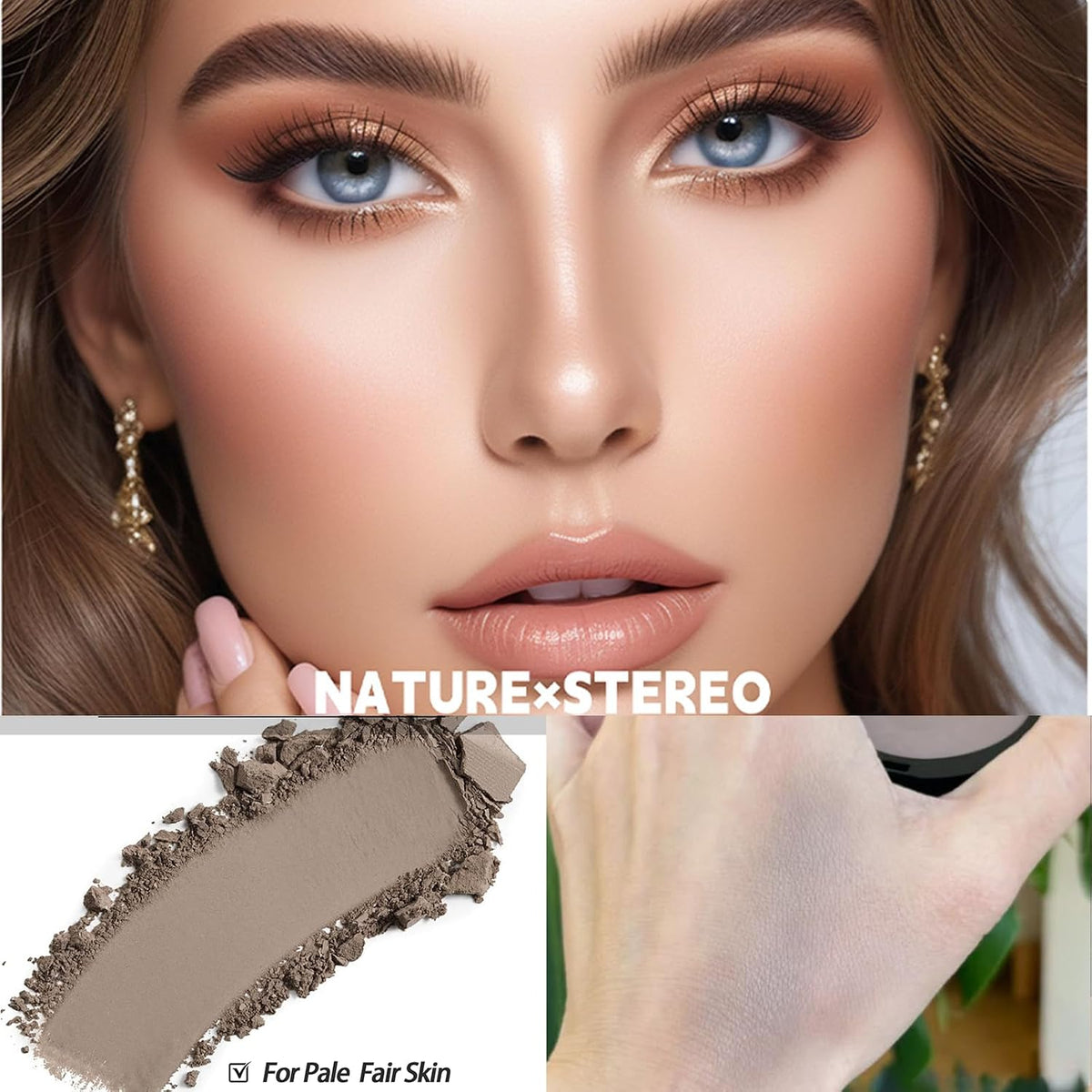Cool Toned Contour Palette with Face Brush, Taupe Grey Contour Powder
