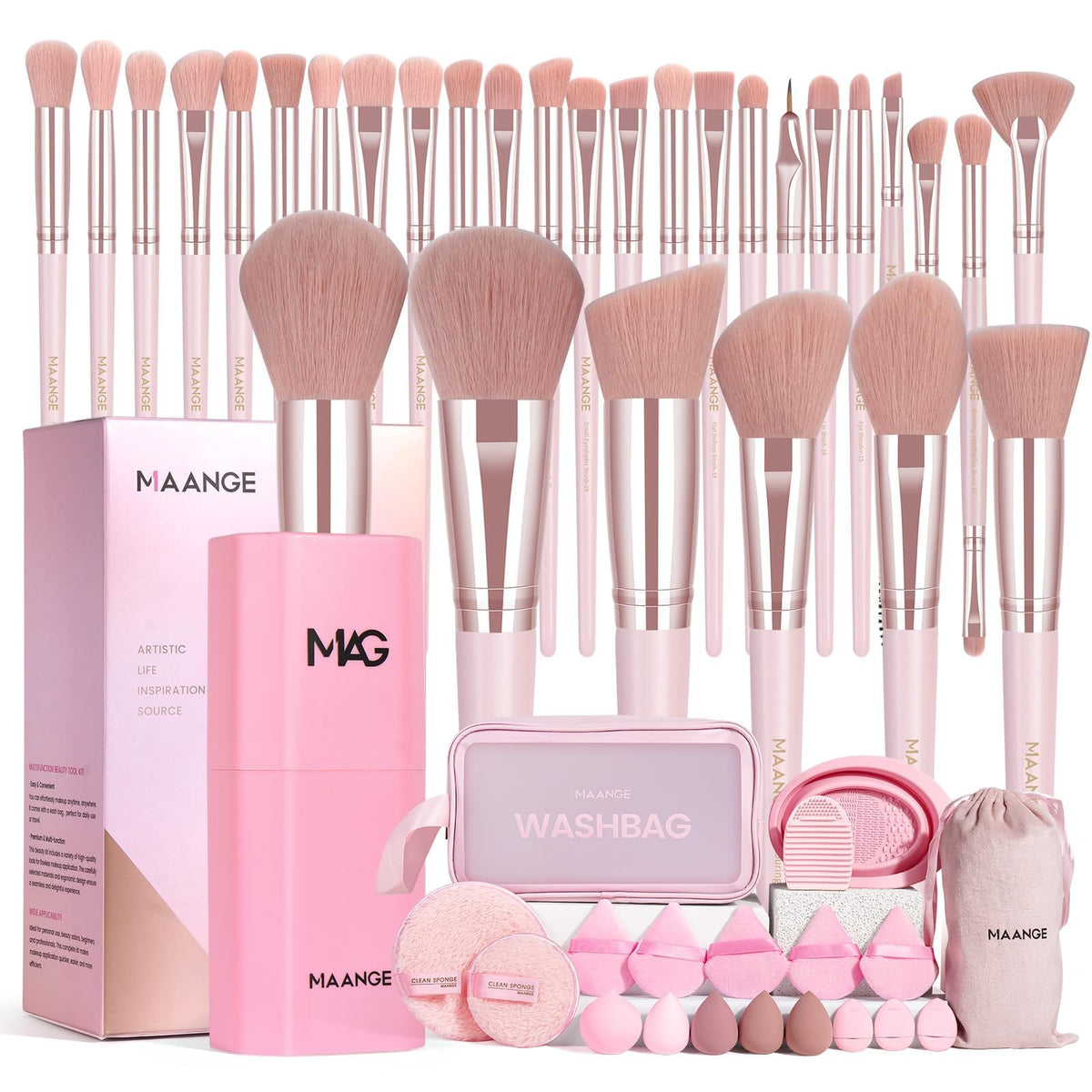 MAANGE Makeup Brush Set 51 PCS Professional Makeup Brushes Soft Foundation Powder Eyeliner Eye Shadow Makeup Brushes Set Travel Make up Brush Kit (Champagne)