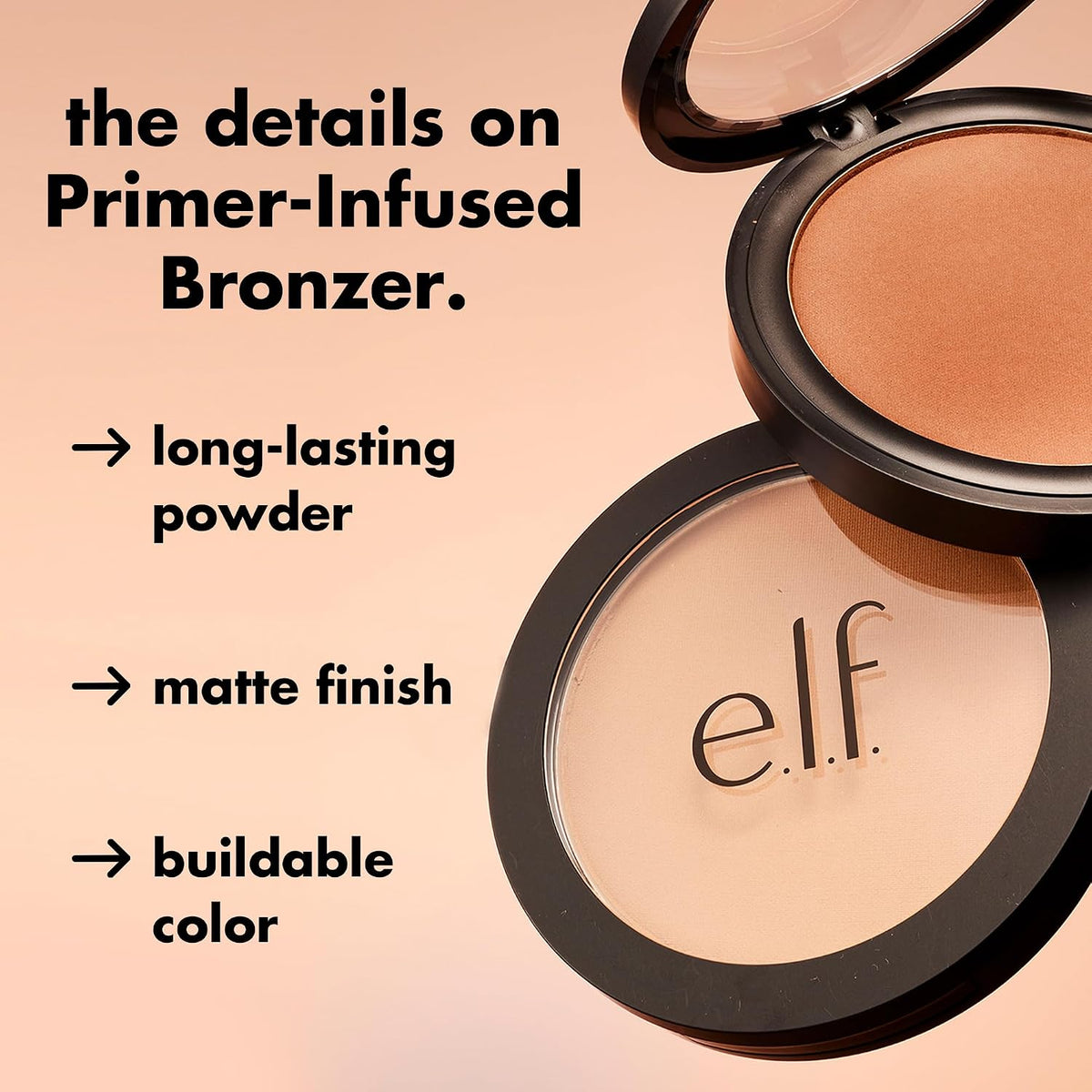 e.l.f. Primer-infused Bronzer, Long-Wear, Matte, Bold, Lightweight, Blends Easily, Contours Cheeks, Forever Sun Kissed, All-Day Wear, 0.35 Oz