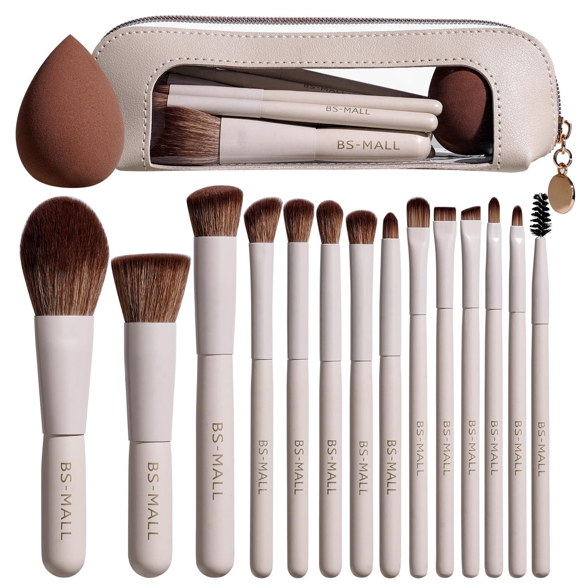 Travel Makeup Brush Set with Case & Sponge for Foundation Powder Blush 14