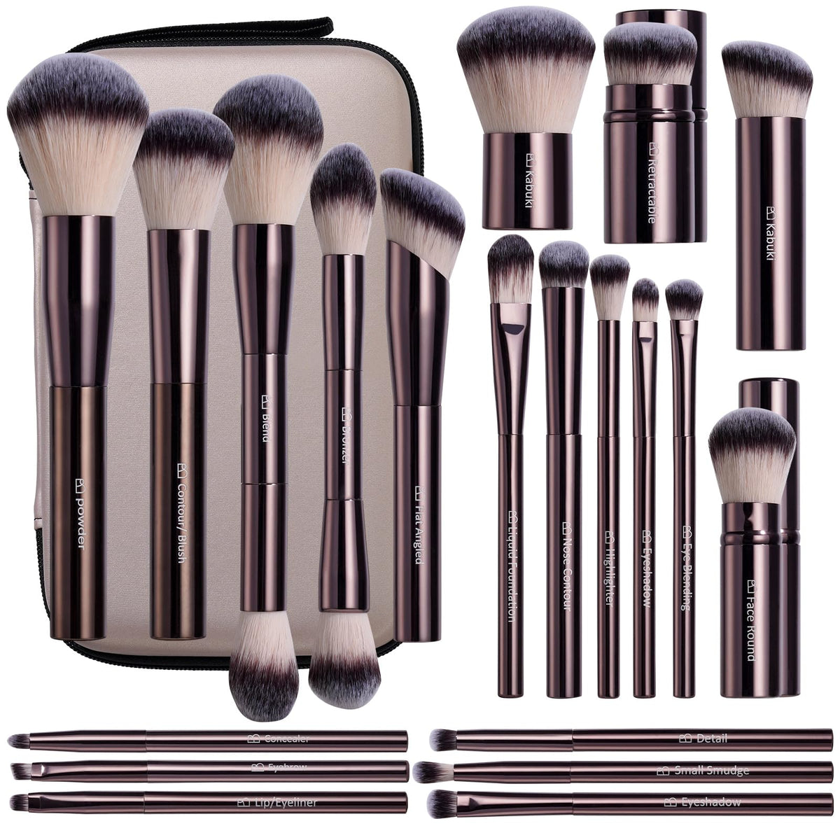 Professional Makeup Brush Set with Travel Case, 20 PCS Synthetic