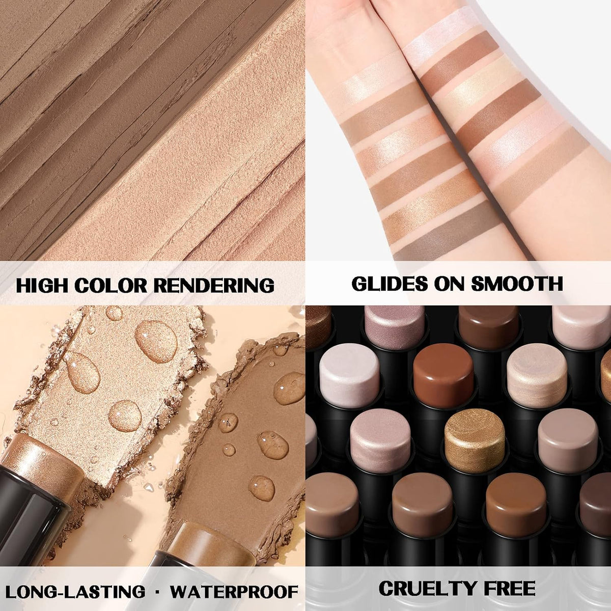 FOCALLURE 2 Pcs Mineral Cream Contour Stick,Moisturize Highlighter and Bronzer Pen,Non Stick Face Brightens & Shades Pencil,Long Lasting & Smooth Gliding Face Illuminator Makeup, Medium