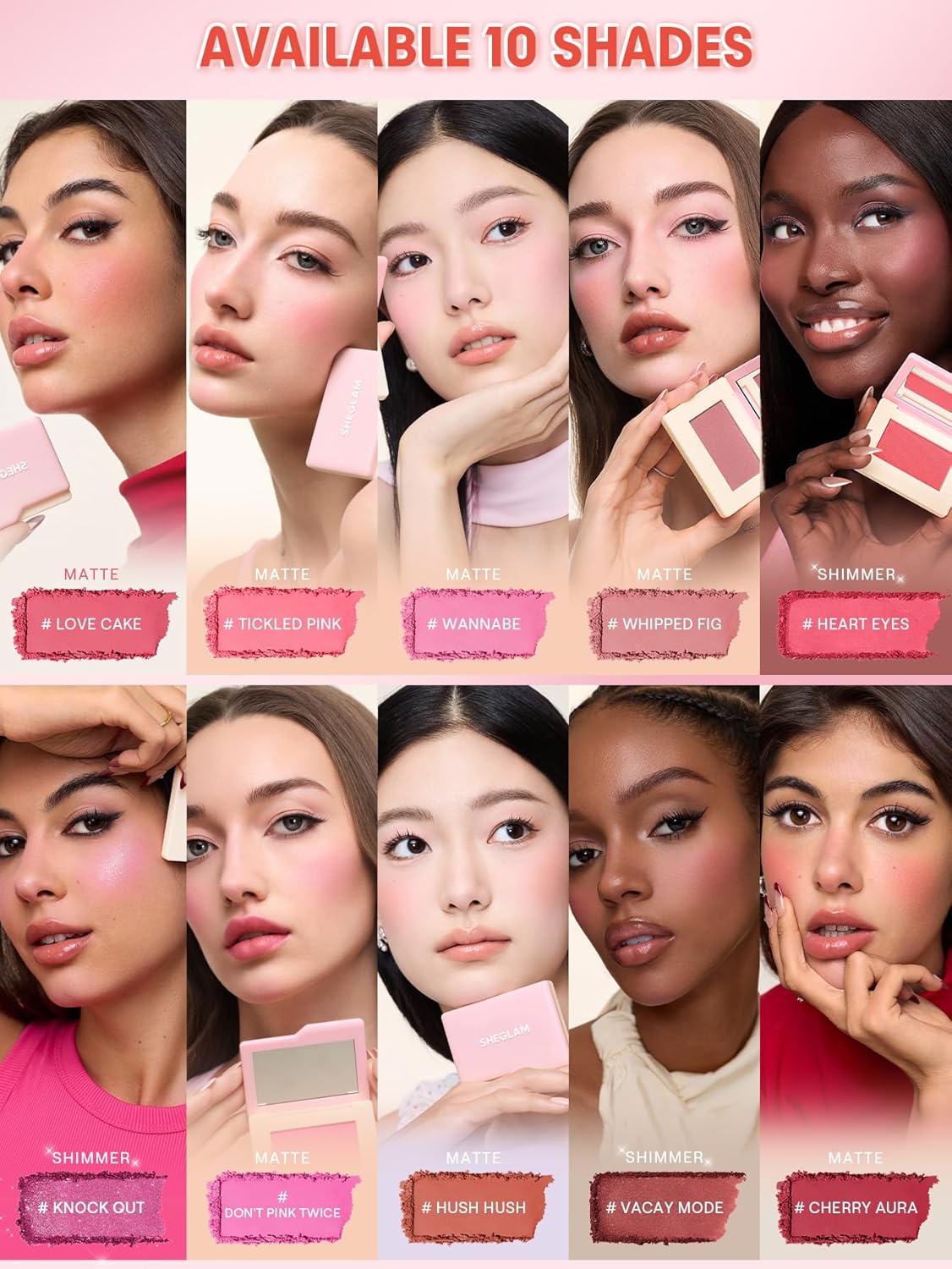 SHEGLAM Dream Touch Blush Blends Seamlessly Lightweight, Smooth, Blendable, Long-lasting Powder Blush-016 Tickled Pink