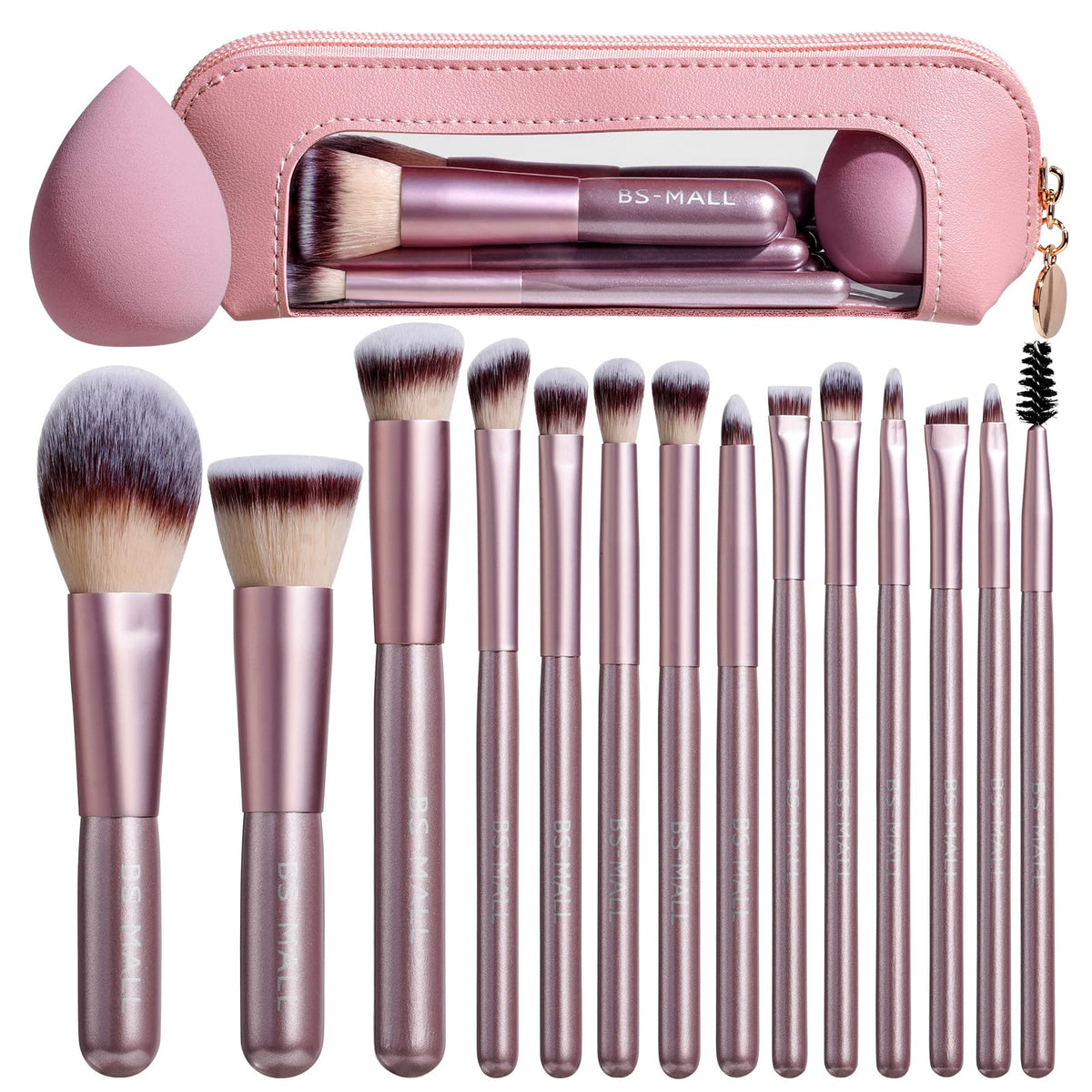 Travel Makeup Brush Set with Case & Sponge for Foundation Powder Blush 14