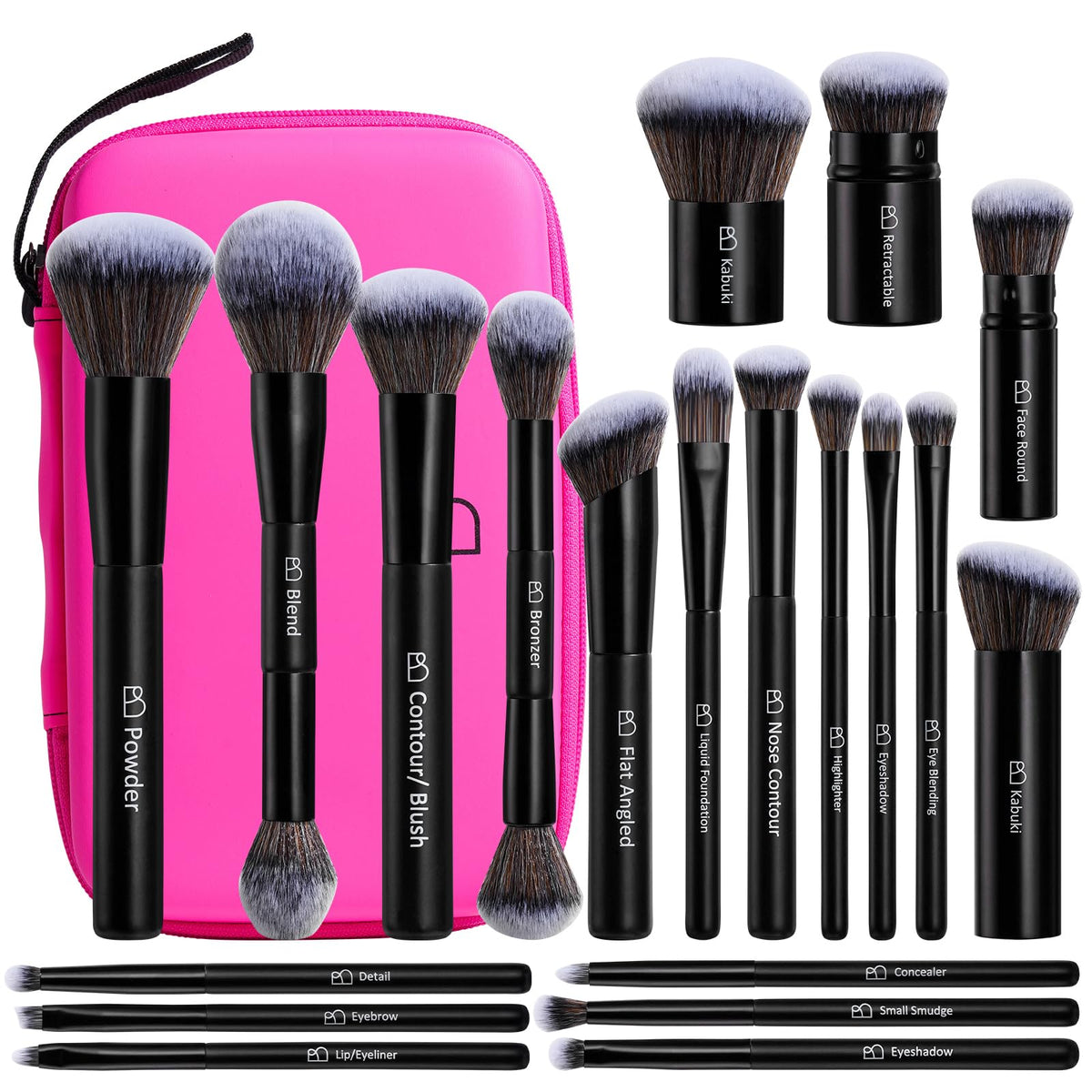 Professional Makeup Brush Set with Travel Case, 20 PCS Synthetic