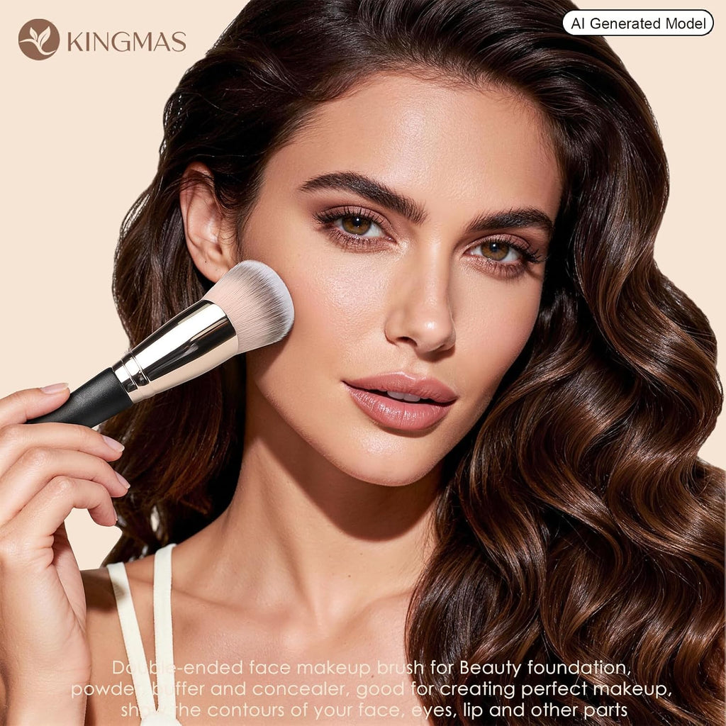 KINGMAS Foundation Concealer Brushes, 2Pcs Premium Duo-End Makeup Brush Set