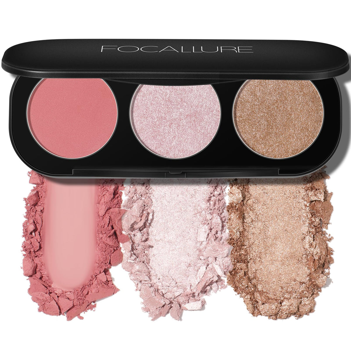 FOCALLURE Blush and Highlighter Palette,3 in 1 Makeup Powder, Cruelty-Free Matte, Shimmer Illuminator for a Glowing Look,#03