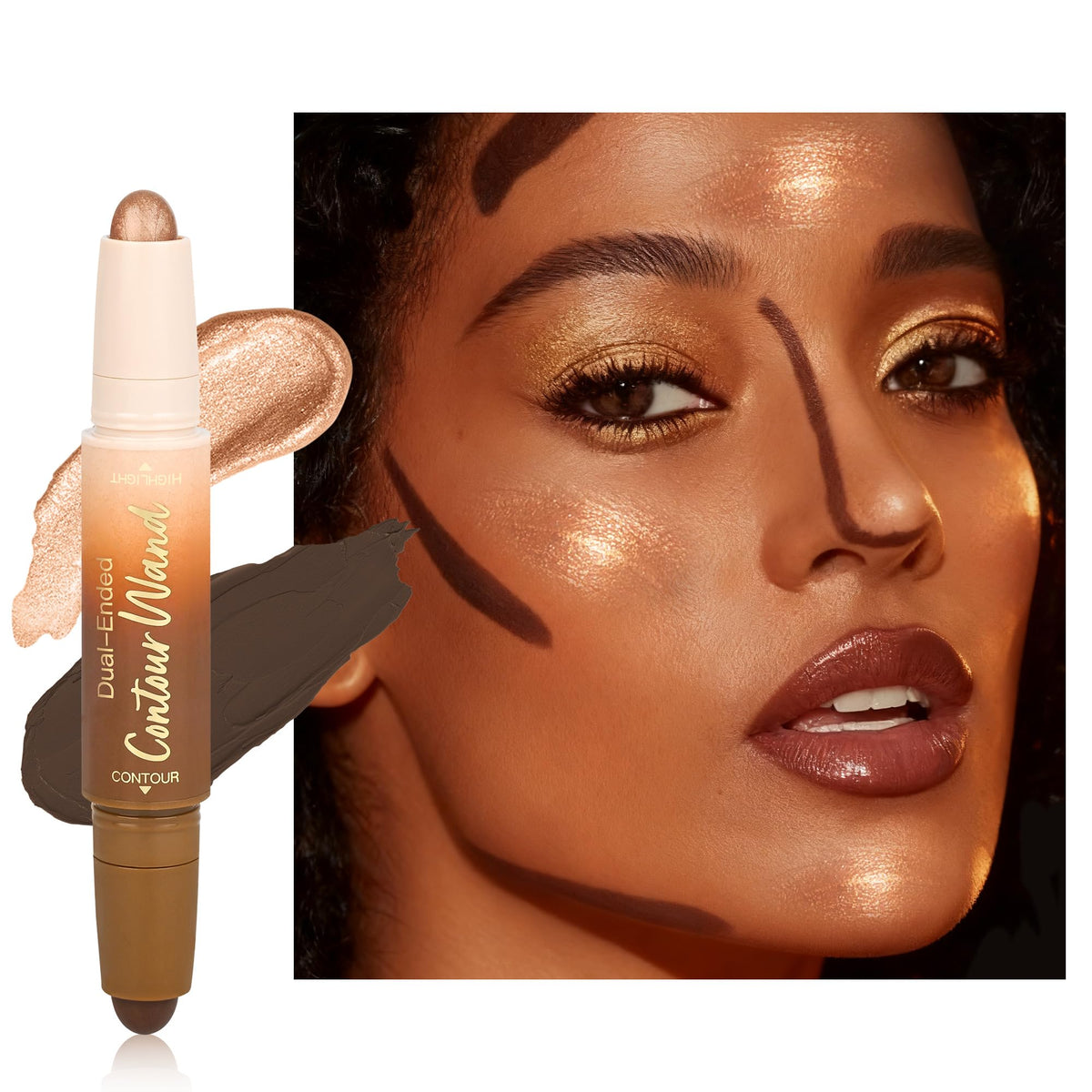 Contour Highlighter Stick，2-in-1 Dual-Ended Cream Bronzer & Highlighter Sticks Pen for Face Body Contouring Makeup- Buildable，Waterproof, Easy to Apply Suitable for Beginners，01Nuetral Nude + Beige