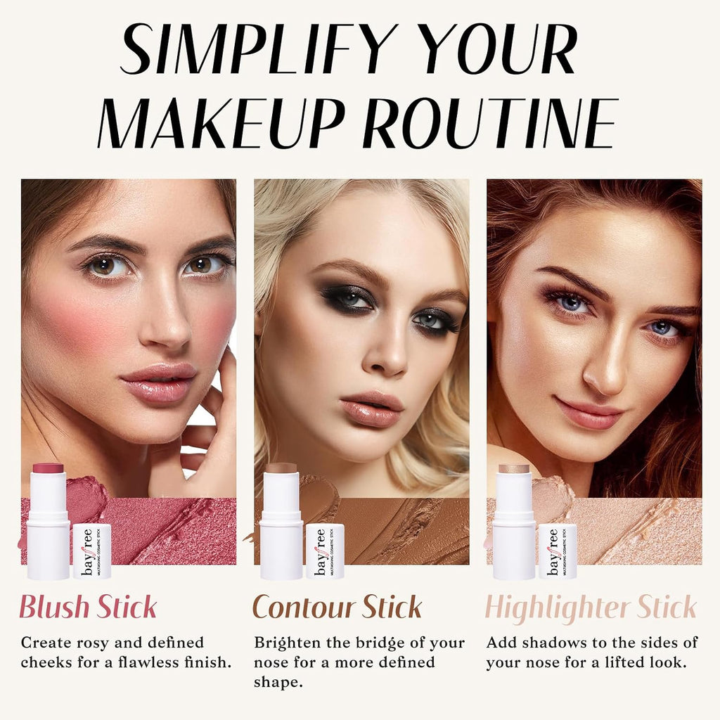 KIMUSE Face Sticks Trio, Blush, Highlighter & Contour Stick for Face Makeup
