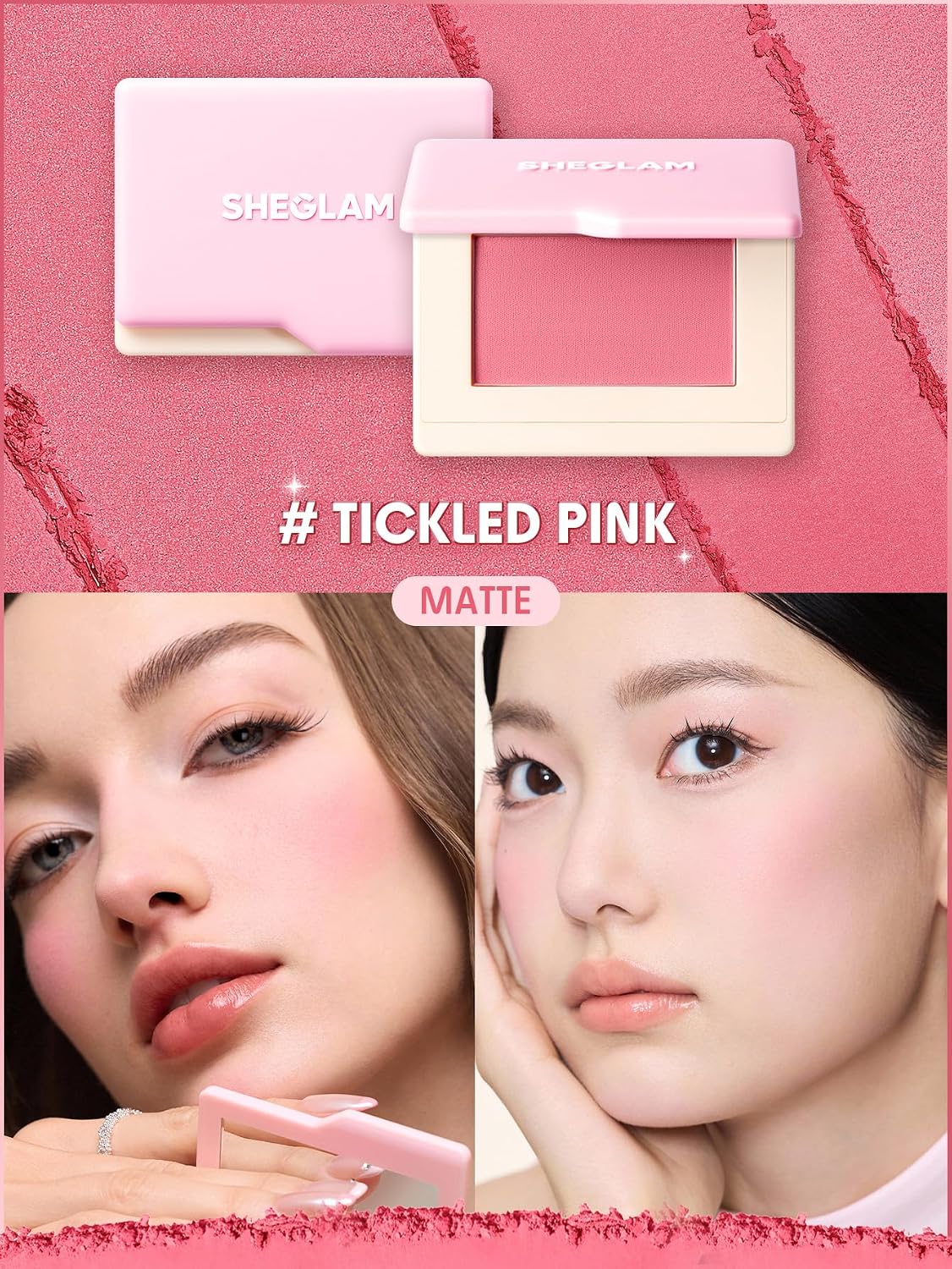 SHEGLAM Dream Touch Blush Blends Seamlessly Lightweight, Smooth, Blendable, Long-lasting Powder Blush-016 Tickled Pink