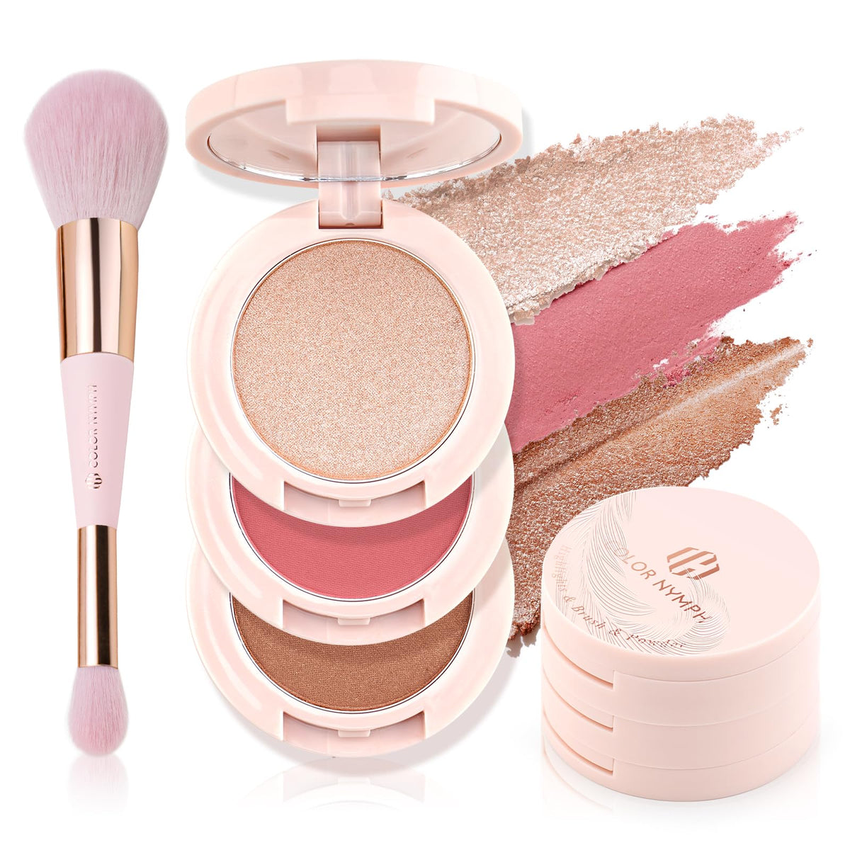 Color Nymph Blush and Highlighter Palette, 3 in 1 Contour Palette