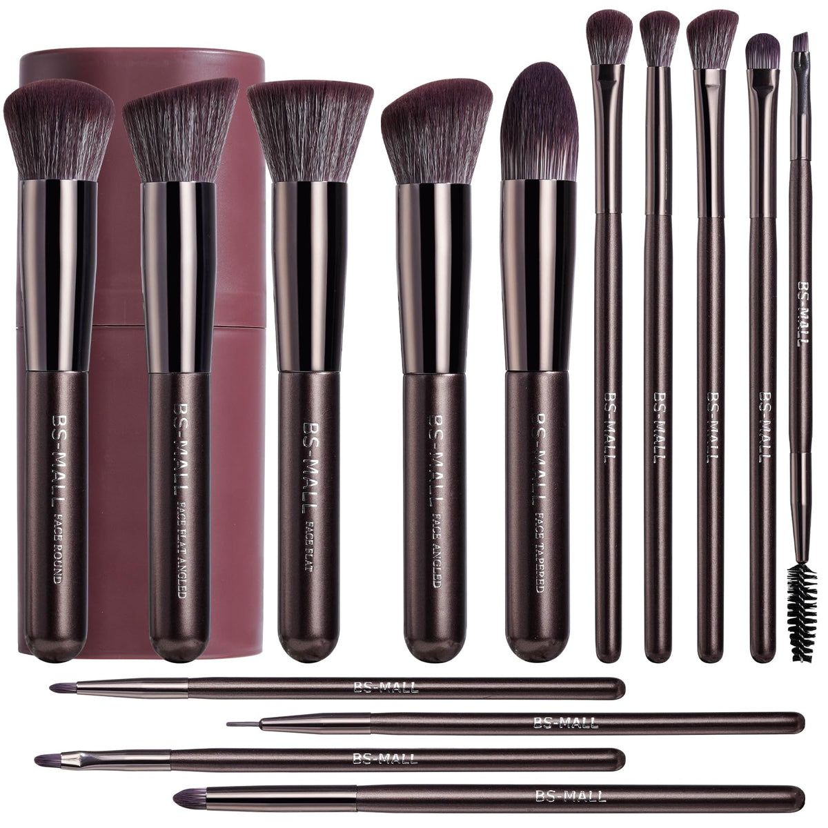BS-MALL Makeup Brushes Premium Synthetic Foundation Powder Concealers Eye Shadows 14 Pcs Purple for Makeup Beginner or Professional with Travel Case
