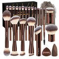 MAANGE 20 PCS Foundation Makeup Brush Set, Double-ended Kabuki Contour Brush for Liquid Powder Concealer Blending Blush Face Makeup Tools with Gift Box (Coffee)