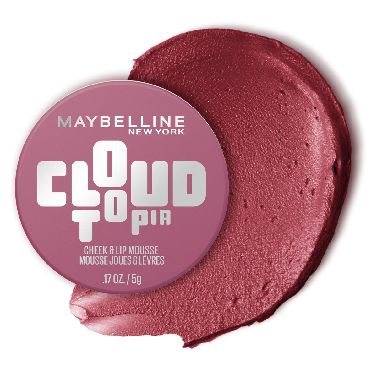 Maybelline Cloudtopia Blush for Cheeks and Lip Mousse, Ultra-Vivid, Pigmented Formula for Up to 14HR of Blush and Lip Makeup Color, Moonlit Rose, 1 Count