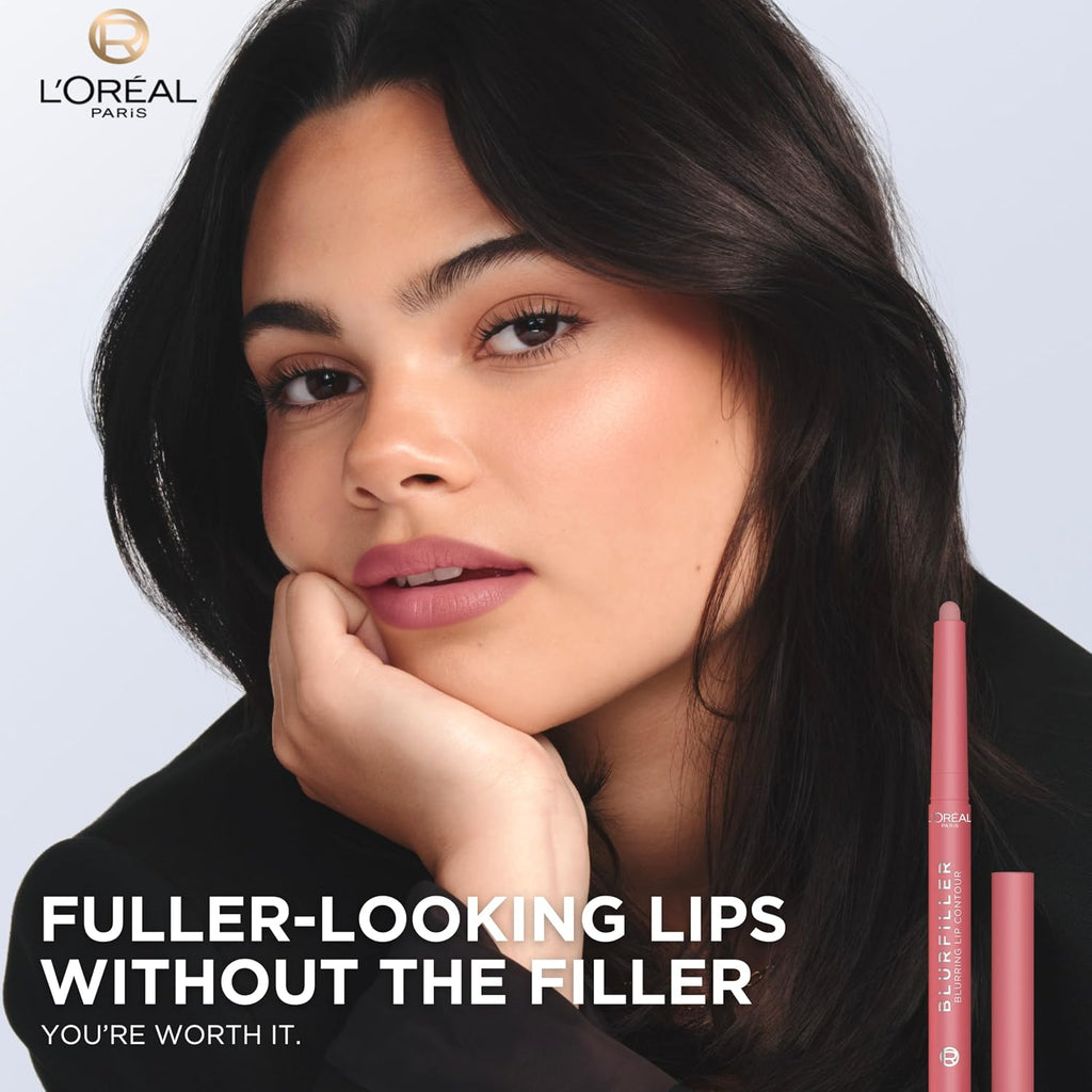 L'Oreal Paris Blurfiller Lip Liner, Lightweight, Buildable, and Sculpting Lip Pencil, Line, Define, and Contour for Fuller-Looking Lips, Mocha Mousse, 0.21 oz