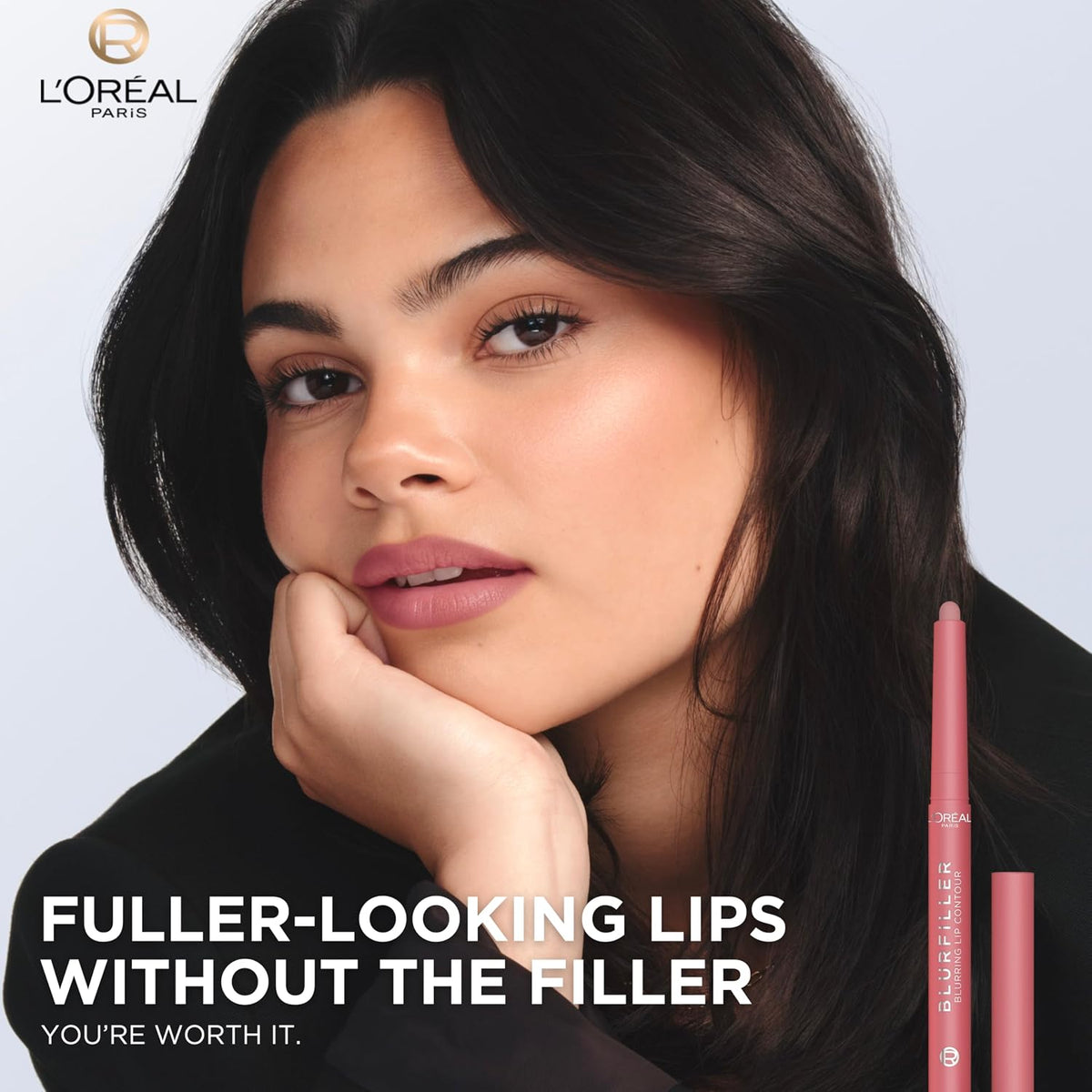 L'Oreal Paris Blurfiller Lip Liner, Lightweight, Buildable, and Sculpting Lip Pencil, Line, Define, and Contour for Fuller-Looking Lips, Mocha Mousse, 0.21 oz