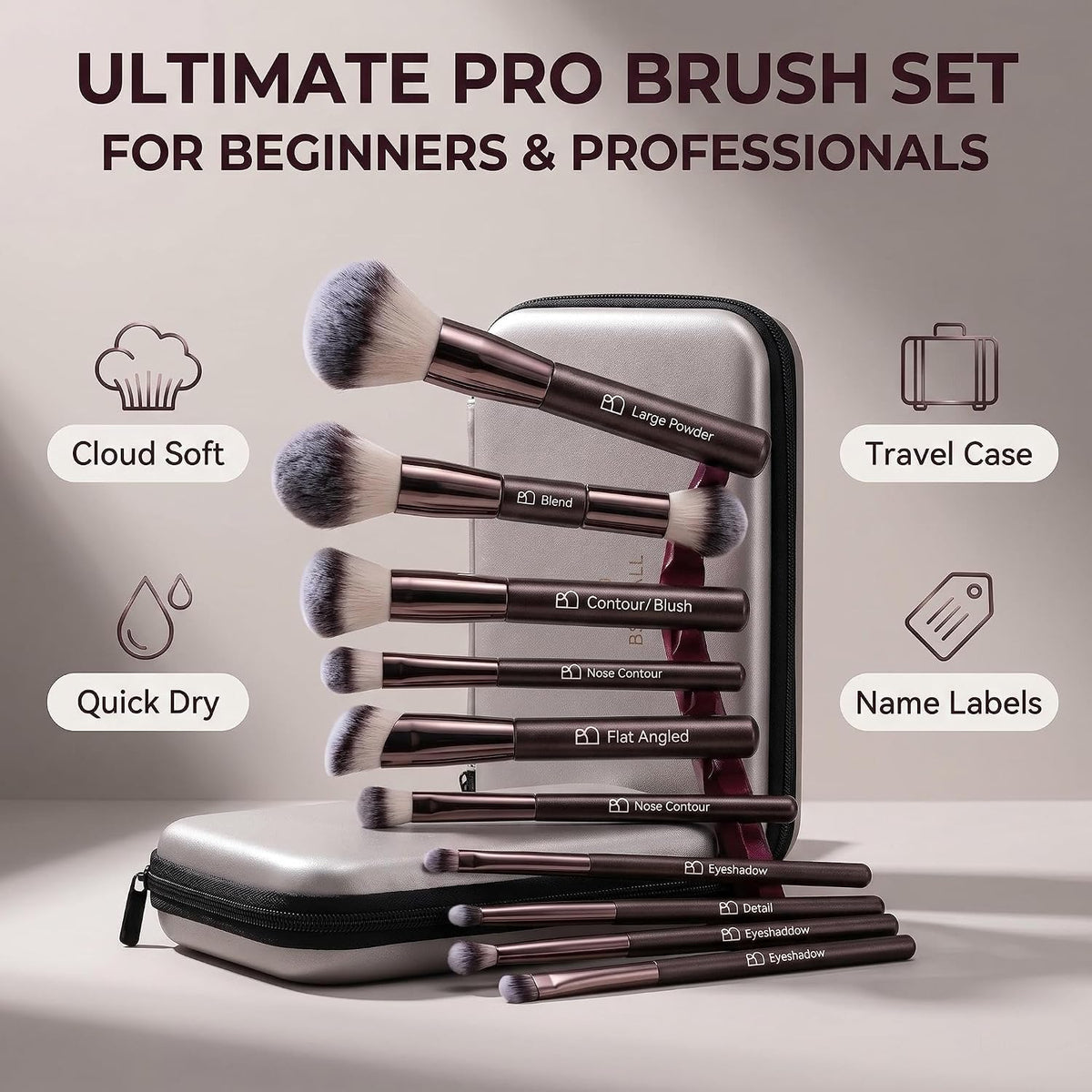 Professional Makeup Brush Set with Travel Case, 20 PCS Synthetic