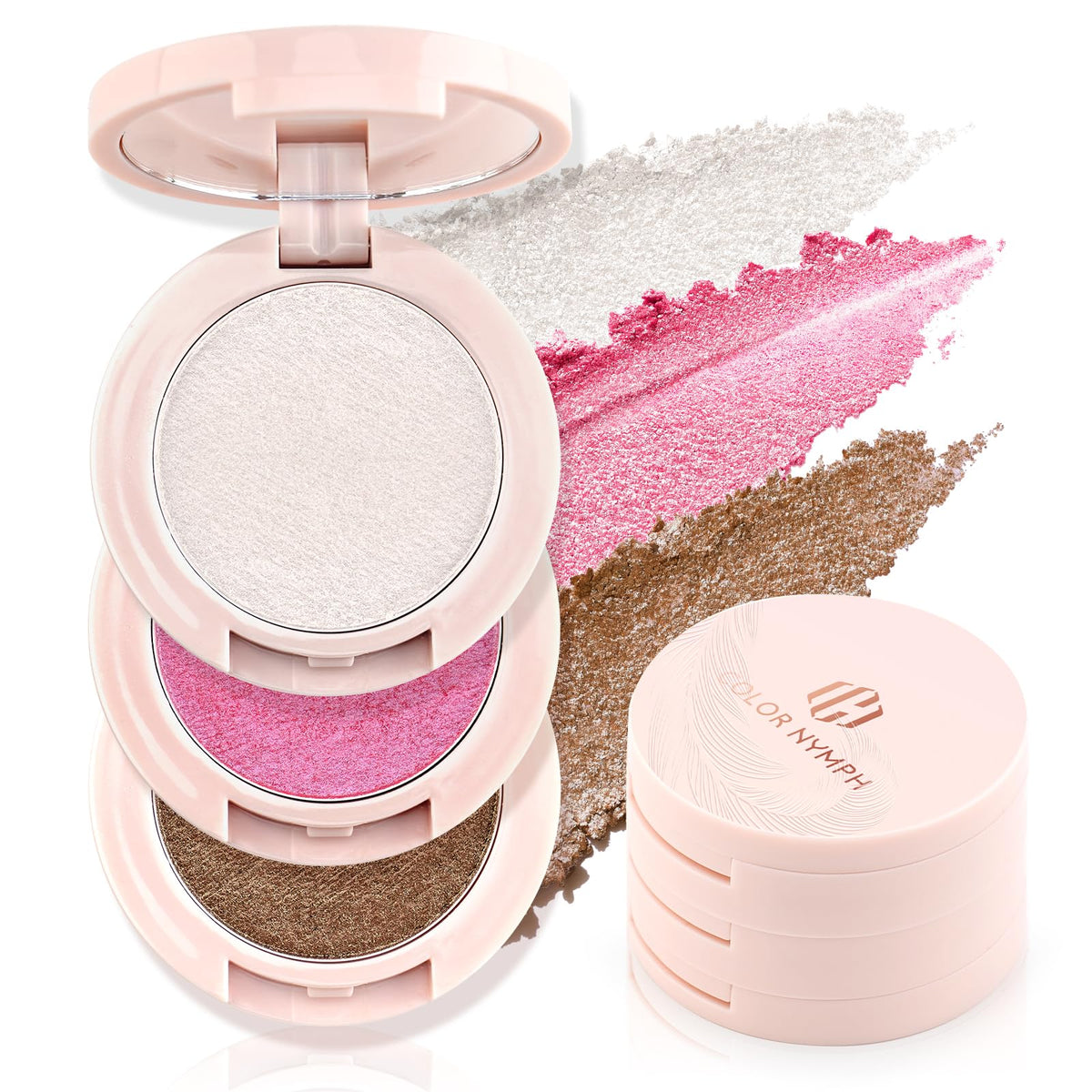 Color Nymph Blush and Highlighter Palette, 3 in 1 Contour Palette
