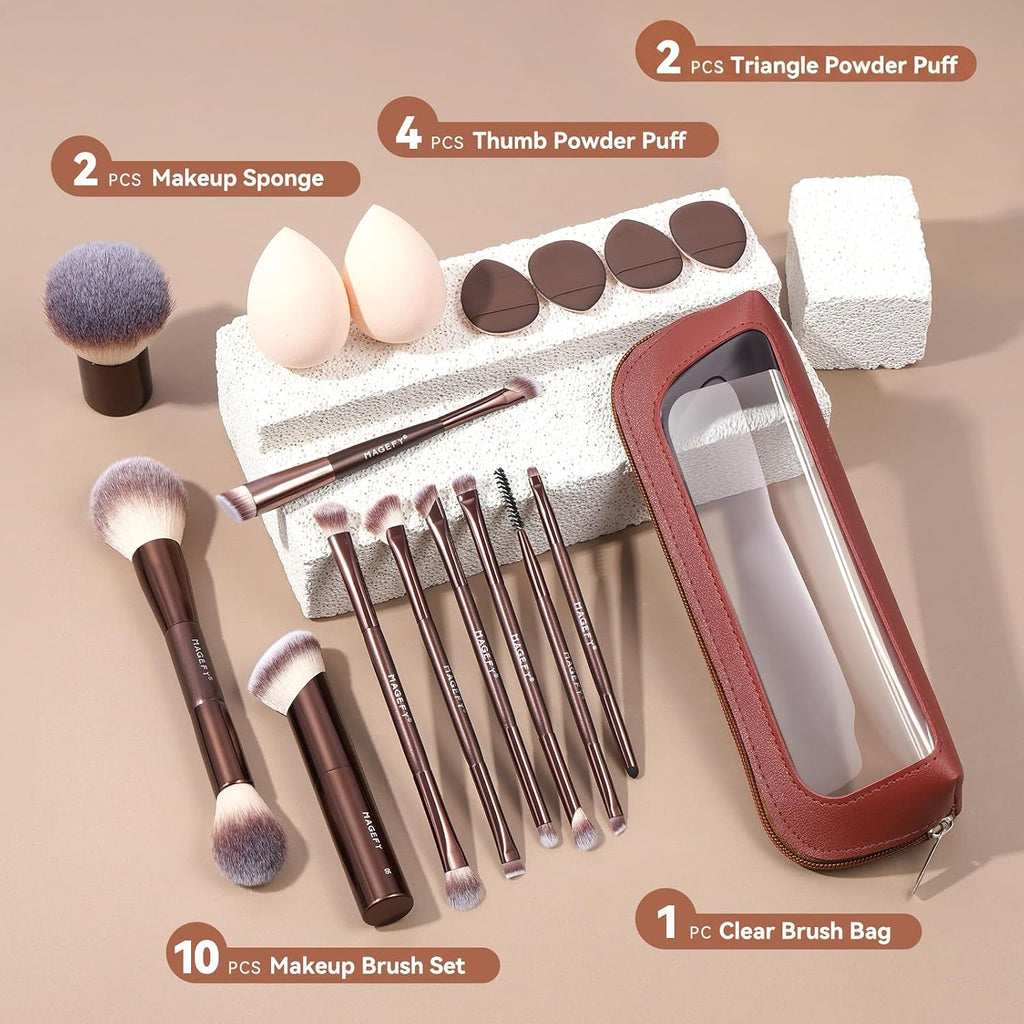 Makeup Brushes MAGEFY Travel Makeup Brush Set Professional Make Up Brushes for Powder Concealers Eye Shadows Eyebrow Countour Blush Brush Tools
