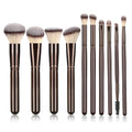 10 Piece Black brown Makeup Brushes - Wooden Handle with Soft Synthetic Bristles,for Face & Eye Makeup|Professional Makeup Brushes set for Women & Girls|