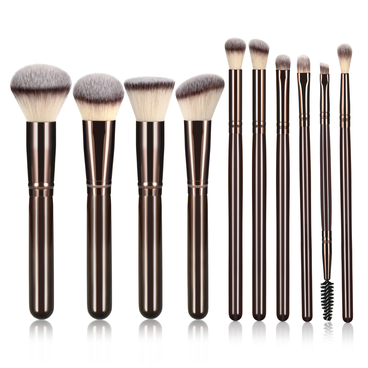 10 Piece Black brown Makeup Brushes - Wooden Handle with Soft Synthetic Bristles,for Face & Eye Makeup|Professional Makeup Brushes set for Women & Girls|