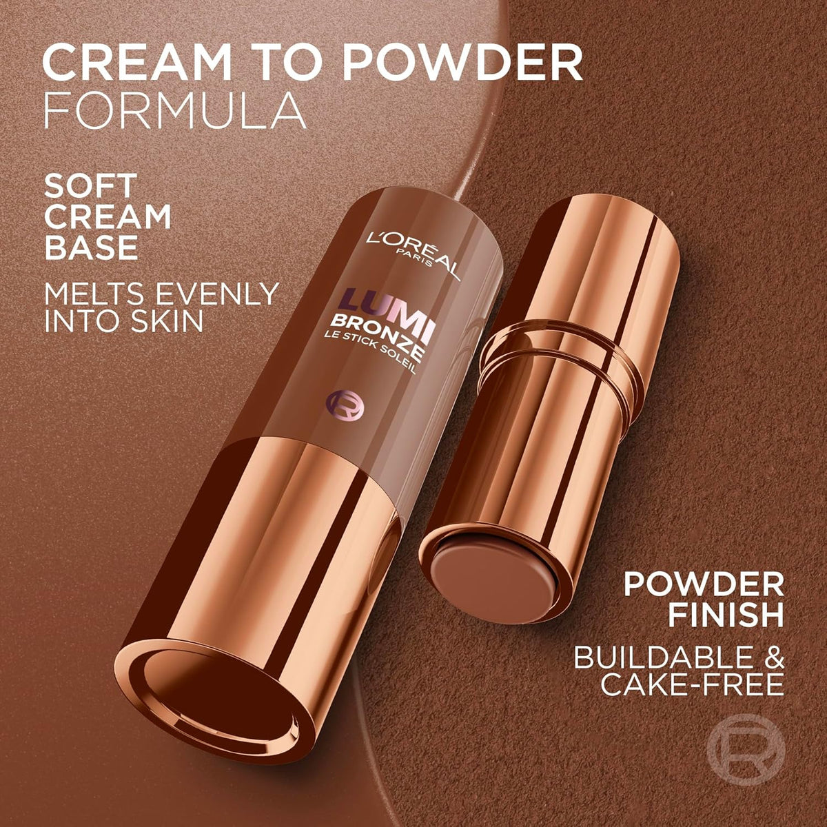 L'Oreal Paris Lumi Bronze Le Stick Soleil Bronzer Stick, Cream-To-Powder Bronzer For A Sunkissed Face Makeup Glow, 110 Toasted Sunlight