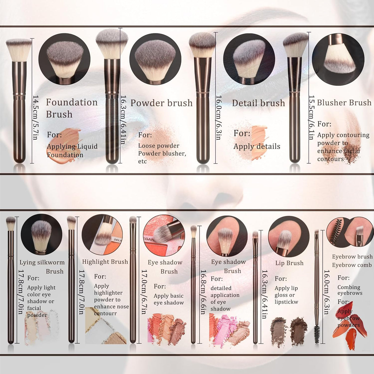 10 Piece Black brown Makeup Brushes - Wooden Handle with Soft Synthetic Bristles,for Face & Eye Makeup|Professional Makeup Brushes set for Women & Girls|