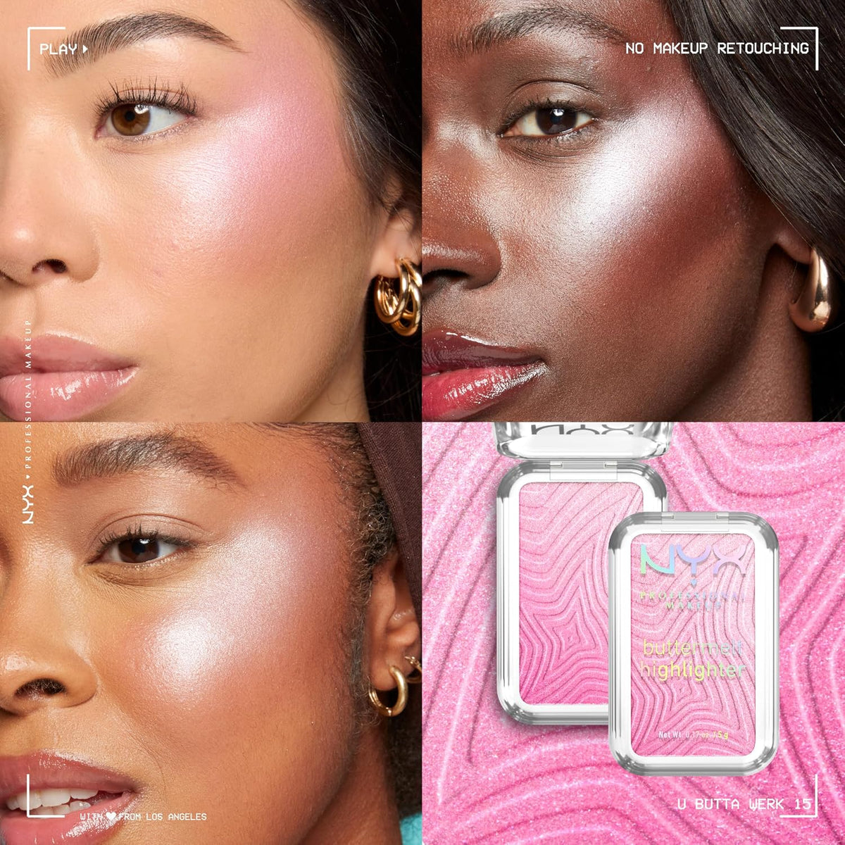NYX PROFESSIONAL MAKEUP Buttermelt Highlighter, Powder Highlighter Makeup, With Up to 12H Wear and High Impact Glow - 15 U Butta Werk (Frosty Pink)